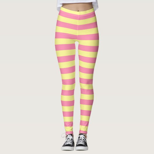 Zachte geel en roze strepen leggings (Voorkant)