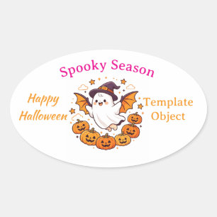 Zachte Geest en Pompoenen Ovaal Halloween Sticker