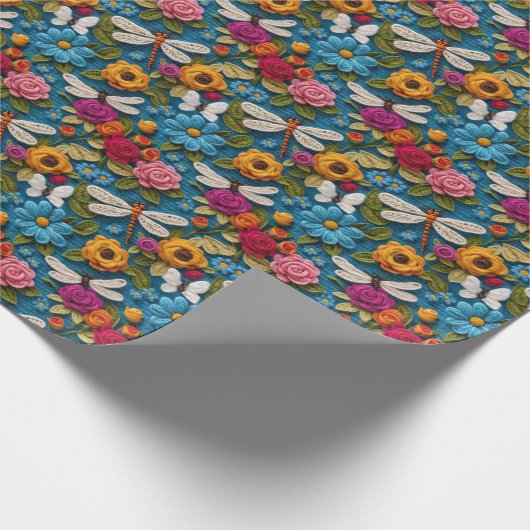 Zachte gehaakte look bloemen en libellen cadeaupapier (Hoek)