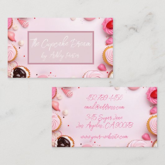 Zachte gekleurde cupcakes en snoepjes bakkerij visitekaartje (Voorkant / Achterkant)