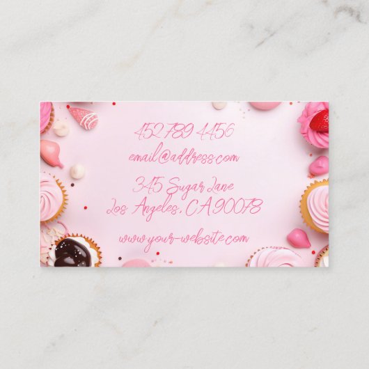 Zachte gekleurde cupcakes en snoepjes bakkerij visitekaartje (Achterkant)