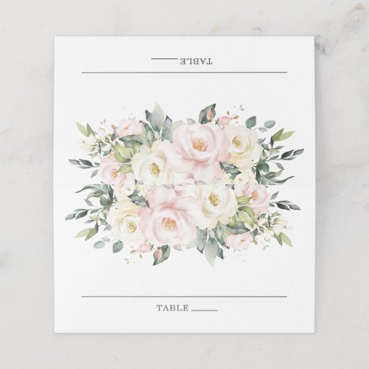 Zachte Gekleurde Fijne Ivoren Blush Bloemen Huweli Plaatskaartje (Buitenkant ongevouwen)