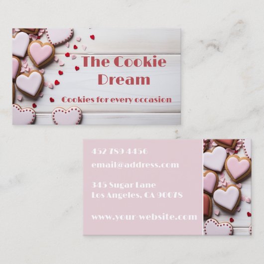 Zachte gekleurde hartvormige koekjes bakkerij visitekaartje (Voorkant / Achterkant)