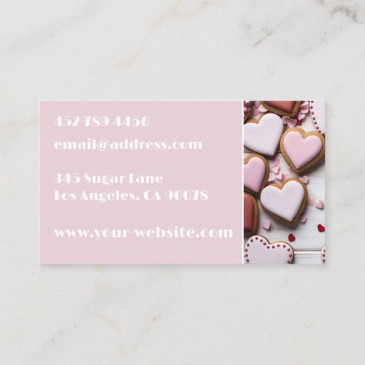 Zachte gekleurde hartvormige koekjes bakkerij visitekaartje (Achterkant)