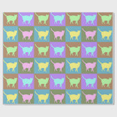 Zachte gekleurde Pop Art Katten Cadeaupapier (Vlak)