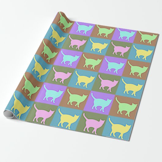 Zachte gekleurde Pop Art Katten Cadeaupapier (Uitgerold)