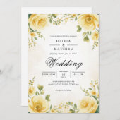 Zachte gele bloei botanische bruiloft kaart (Voorkant / Achterkant)