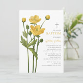 Zachte gele bloesems Elegante Script doop Kaart (Staand voorkant)