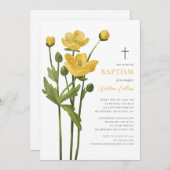 Zachte gele bloesems Elegante Script doop Kaart (Voorkant / Achterkant)