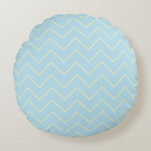 Zachte gele chevron op blauwe worp kussen rond