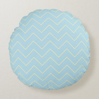 Zachte gele chevron op blauwe worp kussen rond
