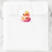 Zachte Gele Eend Hart Valentijn Vierkante Sticker (Tas)