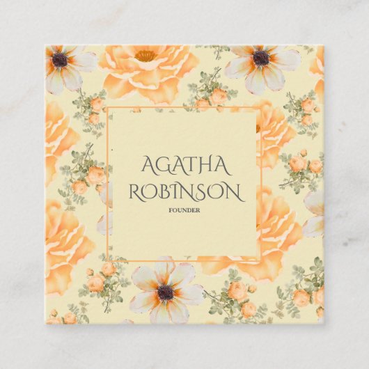Zachte gele groene bloemist vierkante visitekaartje (Voorkant)