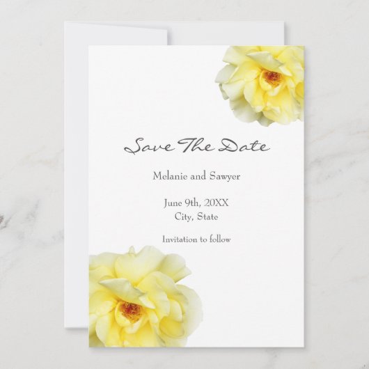 Zachte gele roze save the date (Voorkant)