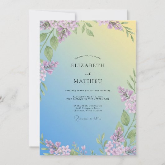 Zachte Gele Sering Eucalyptus Bruiloft Kaart (Voorkant)