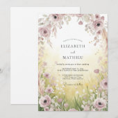 Zachte Gele Wilde Bloemen Bruiloft Kaart (Voorkant / Achterkant)