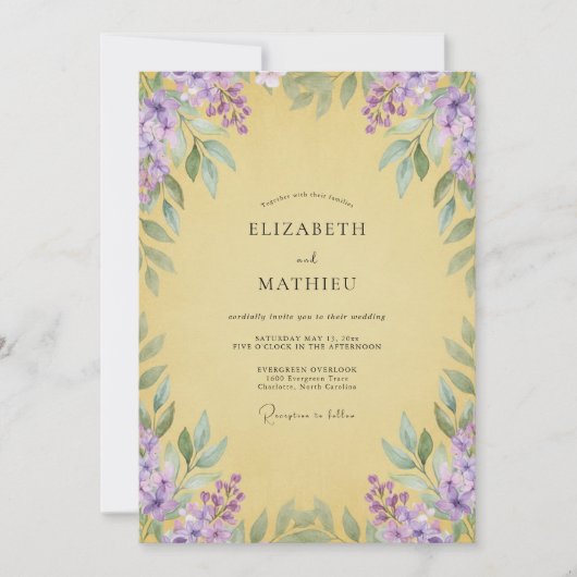 Zachte Gele Wisteria Bruiloft Kaart (Voorkant)