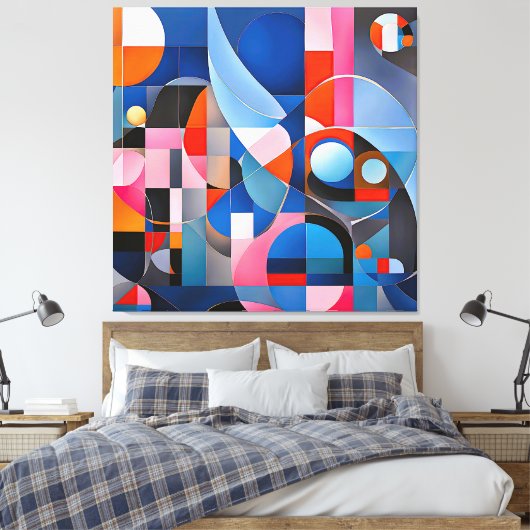 Zachte geometrie: tinten van blauw & roze in Abstr Canvas Afdruk (Insitu (Slaapkamer))