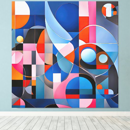 Zachte geometrie: tinten van blauw & roze in Abstr Canvas Afdruk (Insitu (Houten vloer))