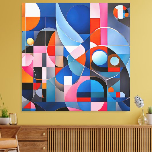 Zachte geometrie: tinten van blauw & roze in Abstr Canvas Afdruk (Insitu (Woonkamer))