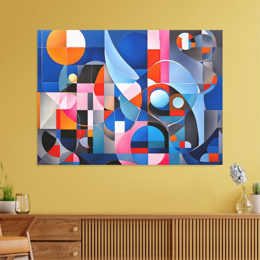 Zachte geometrie: tinten van blauw & roze in Abstr Canvas Afdruk (Insitu (Woonkamer))