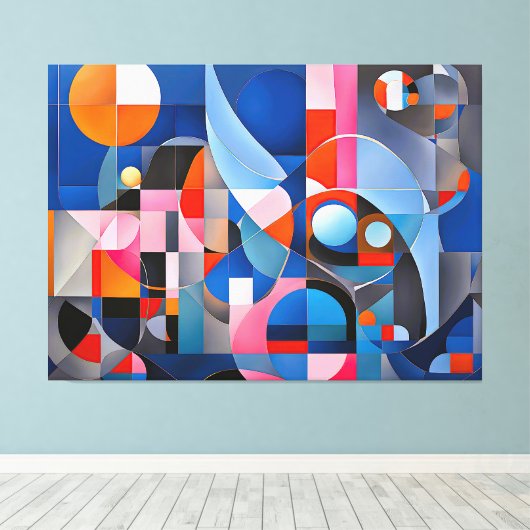 Zachte geometrie: tinten van blauw & roze in Abstr Canvas Afdruk (Insitu (Houten vloer))