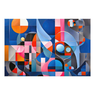 Zachte geometrie: tinten van blauw & roze in Abstr Foto Afdruk