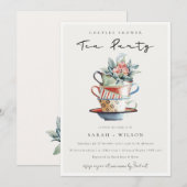 Zachte gestapelde kopjes met kopkletjes, theeparti bedankkaart (Voorkant / Achterkant)