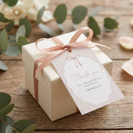 Zachte gestreepte beige strik baby shower bedankt cadeaulabel