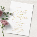 Zachte glam | Wit en Goud Zoet 16e Verjaardag Kaart<br><div class="desc">Wit en faux goud 16e verjaardagsfeestuitnodigingen met "lieve zestien" tekst in een handgeschreven script. Let op: Goud effect wordt gerepliceerd door een hoge kwaliteit afbeelding. Er wordt geen echte folie gebruikt.</div>
