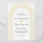 Zachte glam | Witte en gouden boog Eenvoudige brui Folie Uitnodiging (Voorkant)