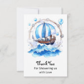 Zachte golven: nautische jongen Baby shower Bedankkaart (Voorkant)