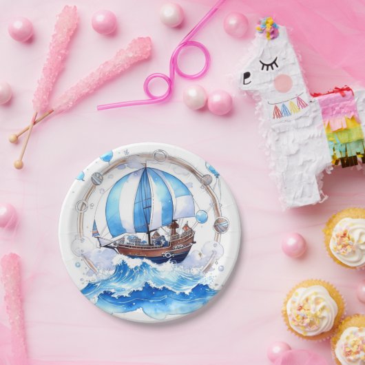 Zachte golven: nautische jongen Baby shower Papieren Bordje (Feest)