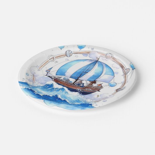 Zachte golven: nautische jongen Baby shower Papieren Bordje (Gekanteld)