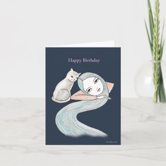 Zachte Gothic Witchy Birthday Long Hair Girl en ee Kaart (Voorkant)