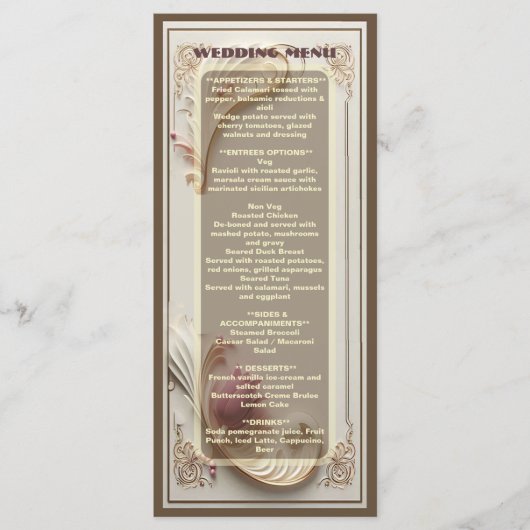 Zachte Gouden Barokke Grandeur Tulp Bloemen Huweli Menu (Voorkant)