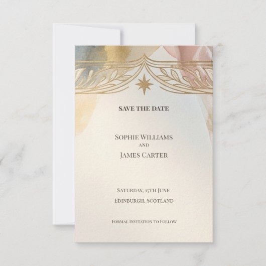 Zachte Gouden Bloemen Bewaar De Datum Save The Date (Voorkant)