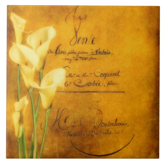Zachte gouden calla's tegeltje (Voorkant)