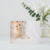 Zachte gouden lynxpoten in sneeuw briefkaart (Staand voorkant)