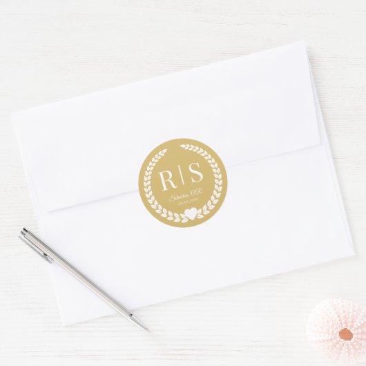 Zachte Gouden Trouw Monogram Beginletters Ronde Sticker (Envelop)