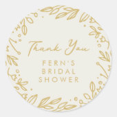 Zachte Gouden Tuin Bloemige Bruids-Shower Dankjewe Ronde Sticker (Voorkant)