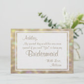 Zachte goudknokeh-lampjes zullen mijn Bridesmaid z Kaart (Staand voorkant)