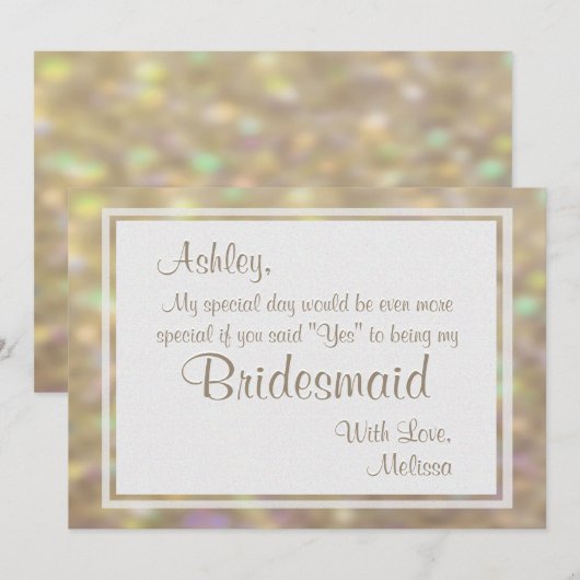 Zachte goudknokeh-lampjes zullen mijn Bridesmaid z Kaart (Voorkant / Achterkant)