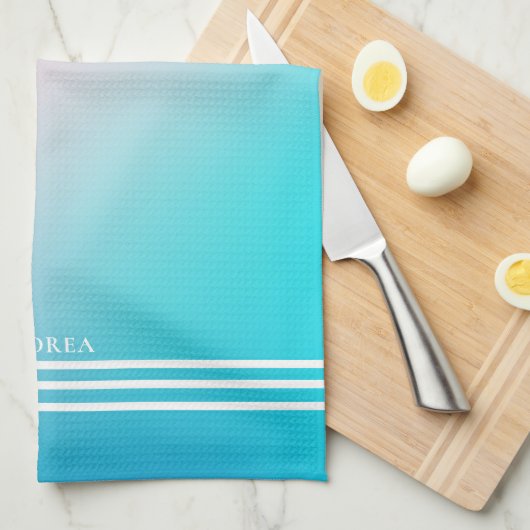 Zachte gradiënt iriserende achtergrond witte strep theedoek (Quarter Fold)