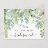 Zachte Greenery Bridesmaid-Kaart Briefkaart (Voorkant)