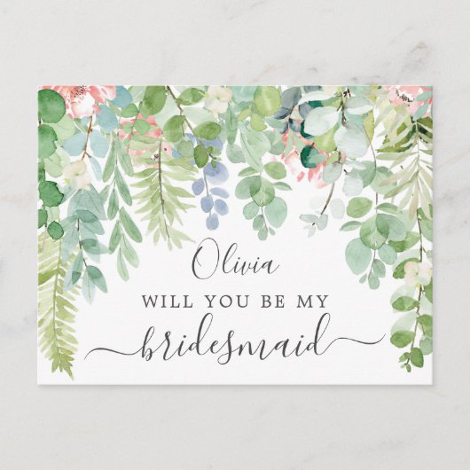 Zachte Greenery Bridesmaid-Kaart Briefkaart (Voorkant)
