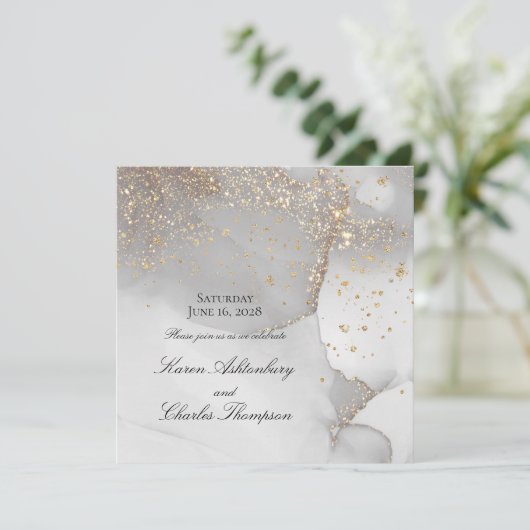 Zachte grijs en glittering Gold Modern Weddenschap Kaart (Staand voorkant)