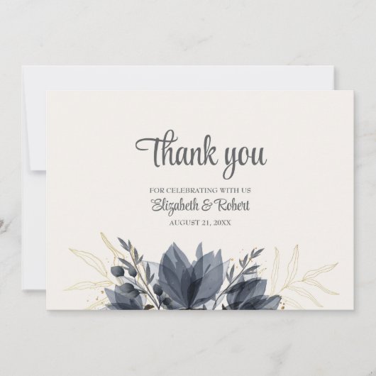 Zachte Grijze Bloemen Bruiloft Bedankkaart (Voorkant)
