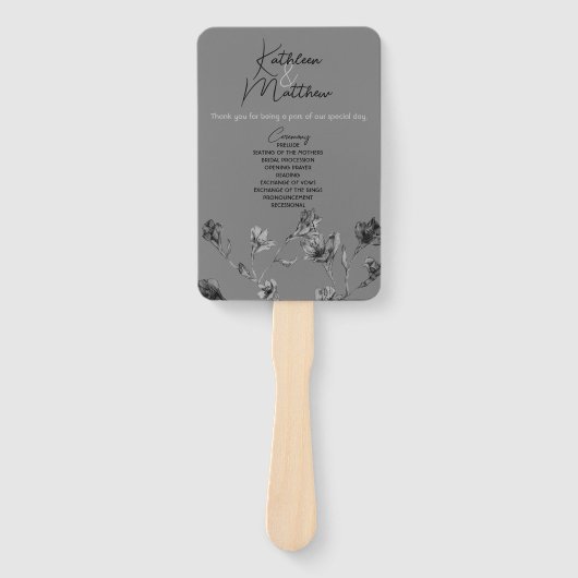 Zachte grijze bloemige waterverf bruiloft handwaaier (Voorkant)