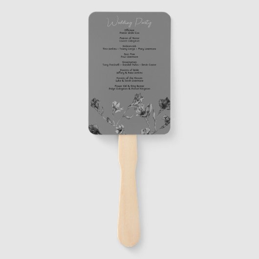 Zachte grijze bloemige waterverf bruiloft handwaaier (Achterkant)